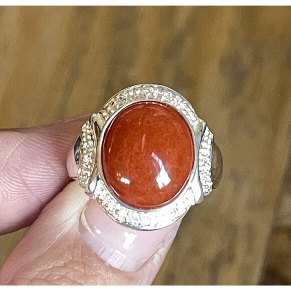 Vintage 925 Sterling Silver Carnelian Ring Size 7 - Picture 1 of 7